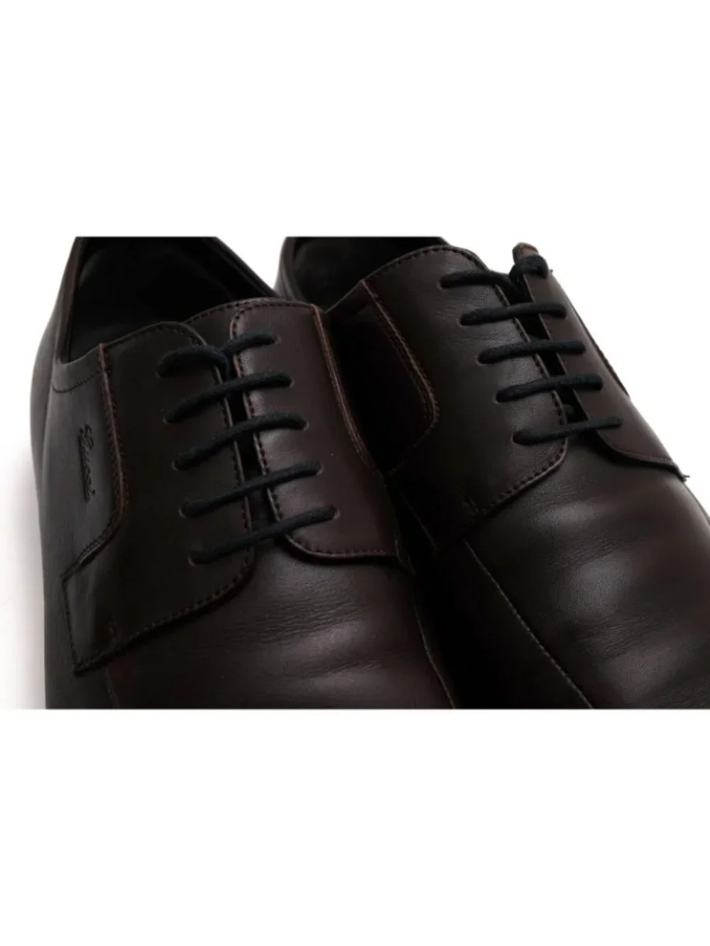 Gucci Shoes Business Leather Dark Brown Log Chip